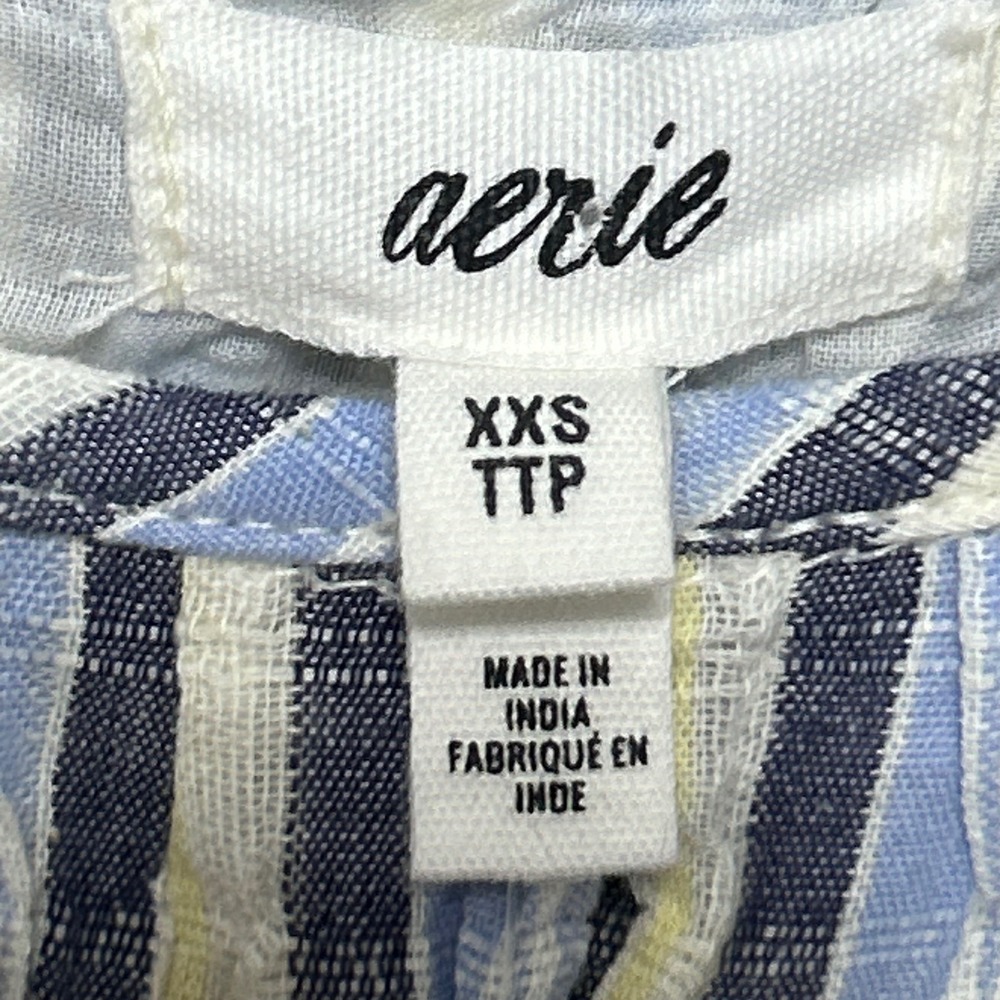 New Aerie Midi Dress Womens XXS Blue White Striped‎ Tiered Smocked Coastal Boho - Picture 7 of 11
